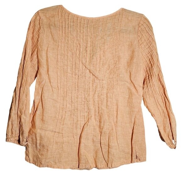 Talbots Petites Peach Pintuck Long-Sleeve Top P Lightweight Linen Blend - Picture 2 of 13